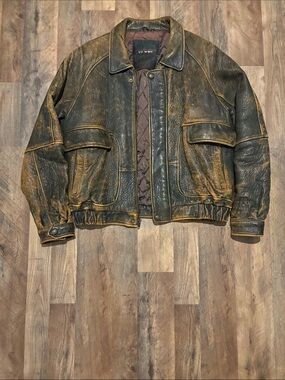 U2 Wear Me Out Distressed Brown Leather Bomber Jacket